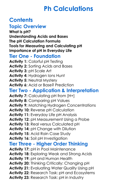 Ph Calculations Worksheet Activity Booklet