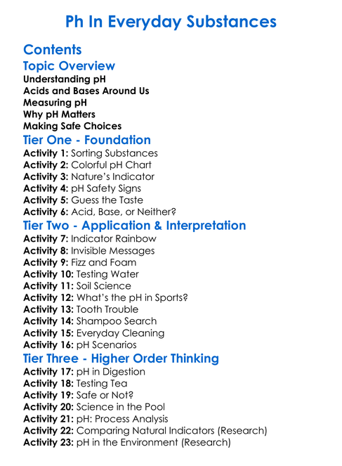 Ph In Everyday Substances Worksheet Activity Booklet