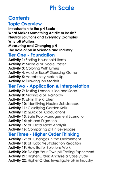 Ph Scale Worksheet Activity Booklet