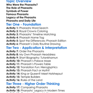 Pharaohs Worksheet Activity Booklet