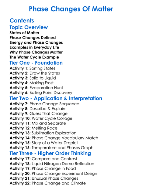 Phase Changes Of Matter Worksheet Activity Booklet
