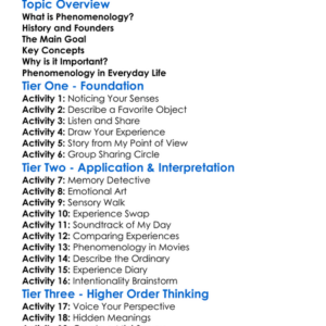Phenomenology Worksheet Activity Booklet