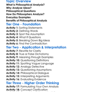 Philosophical Analysis Worksheet Activity Booklet