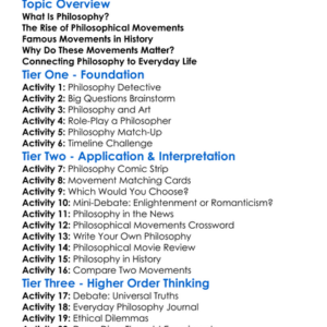 Philosophical Movements Worksheet Activity Booklet