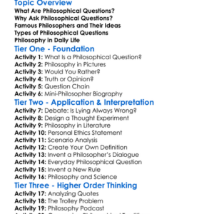 Philosophical Questions Worksheet Activity Booklet