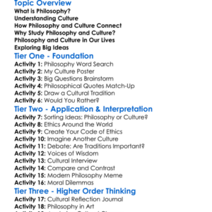 Philosophy And Culture Worksheet Activity Booklet