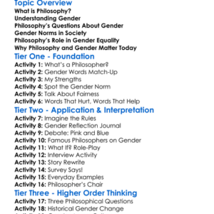 Philosophy And Gender Worksheet Activity Booklet