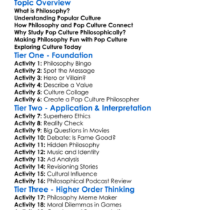 Philosophy And Popular Culture Worksheet Activity Booklet