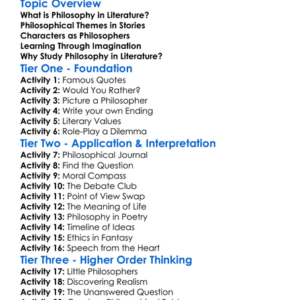 Philosophy In Literature Worksheet Activity Booklet