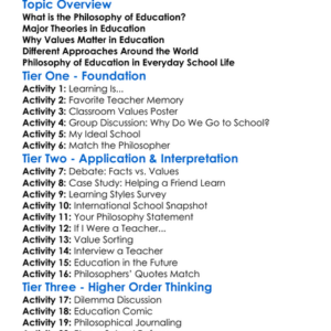 Philosophy Of Education Worksheet Activity Booklet