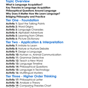 Philosophy Of Language Acquisition Worksheet Activity Booklet