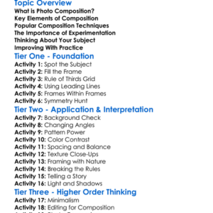 Photo Composition Worksheet Activity Booklet