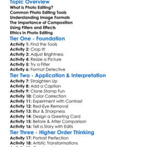 Photo Editing Basics Worksheet Activity Booklet