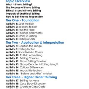 Photo Editing Ethics Worksheet Activity Booklet