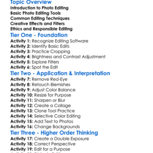 Photo Editing Techniques Worksheet Activity Booklet