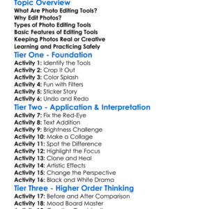 Photo Editing Tools Worksheet Activity Booklet