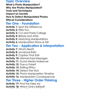 Photo Manipulation Awareness Worksheet Activity Booklet