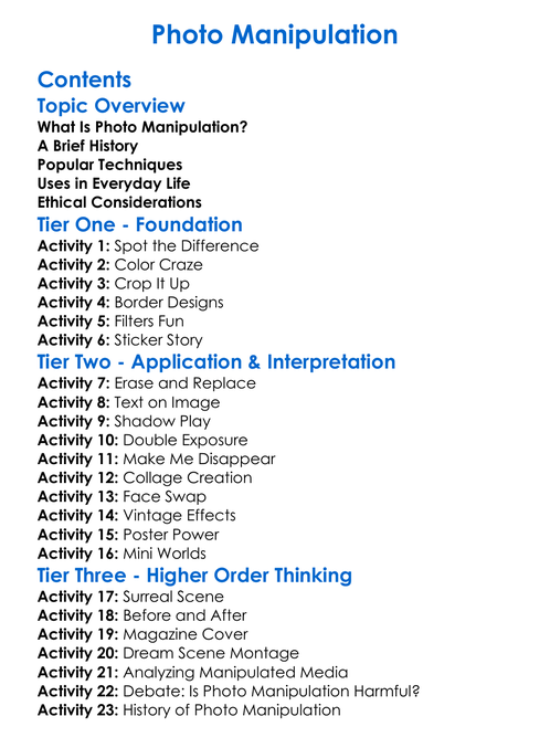 Photo Manipulation Worksheet Activity Booklet