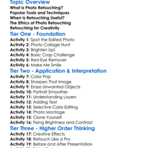 Photo Retouching Worksheet Activity Booklet