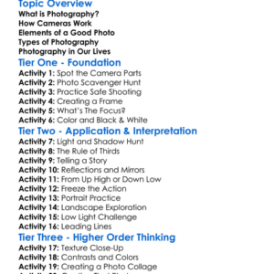 Photography Basics Worksheet Activity Booklet