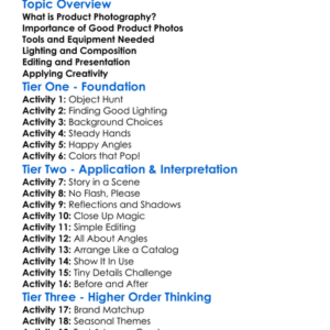 Photography For Products Worksheet Activity Booklet