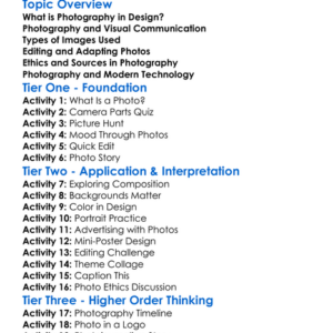 Photography In Design Projects Worksheet Activity Booklet