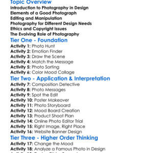 Photography In Design Worksheet Activity Booklet