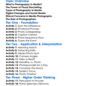 Photography In Media Worksheet Activity Booklet