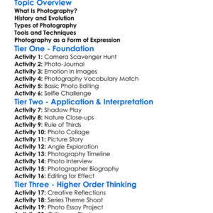 Photography Worksheet Activity Booklet