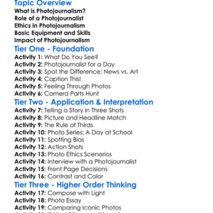 Photojournalism Basics Worksheet Activity Booklet