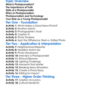 Photojournalism Worksheet Activity Booklet
