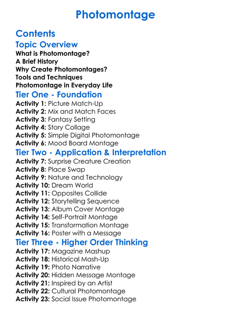 Photomontage Worksheet Activity Booklet