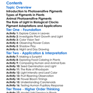 Photosensitive Pigments In Plants And Animals Worksheet Activity Booklet
