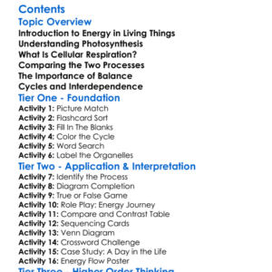 Photosynthesis And Cellular Respiration Comparison Worksheet Activity Booklet