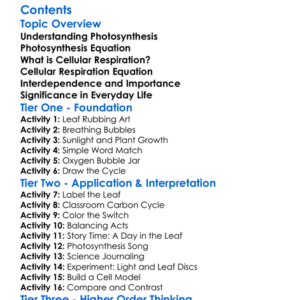 Photosynthesis And Cellular Respiration Worksheet Activity Booklet