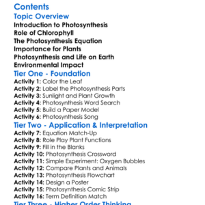 Photosynthesis And Its Importance In Plants Worksheet Activity Booklet
