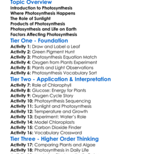 Photosynthesis As Background Worksheet Activity Booklet