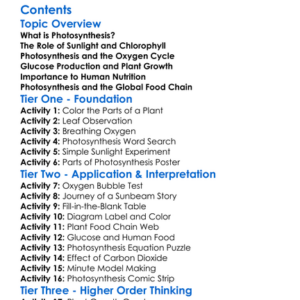 Photosynthesis As Related To Human Nutrition Worksheet Activity Booklet