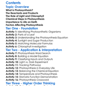 Photosynthesis Chemical Perspective Worksheet Activity Booklet