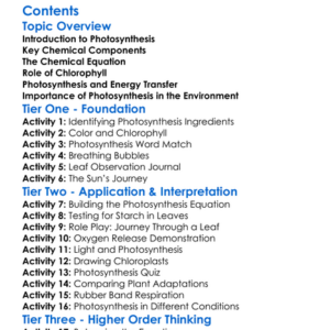 Photosynthesis From A Chemistry Perspective Worksheet Activity Booklet