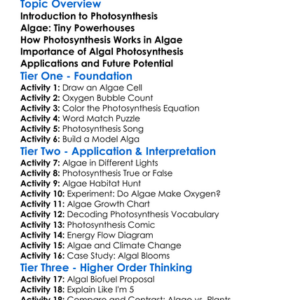 Photosynthesis In Algae Worksheet Activity Booklet