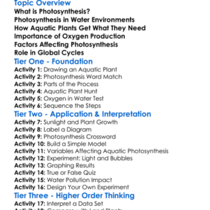 Photosynthesis In Aquatic Plants Worksheet Activity Booklet