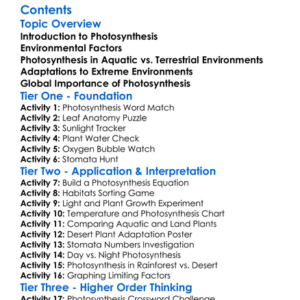 Photosynthesis In Different Environments Worksheet Activity Booklet