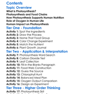 Photosynthesis In Relation To Human Nutrition Worksheet Activity Booklet