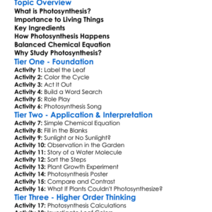 Photosynthesis Process Worksheet Activity Booklet