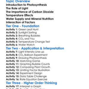 Photosynthesis Rate Factors Worksheet Activity Booklet