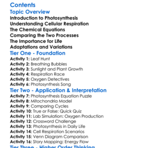 Photosynthesis Versus Cellular Respiration Worksheet Activity Booklet