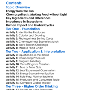 Photosynthesis Versus Chemosynthesis Worksheet Activity Booklet
