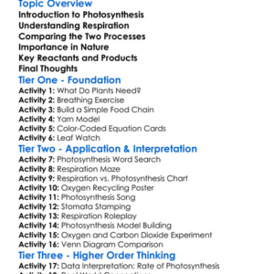 Photosynthesis Vs Respiration Worksheet Activity Booklet