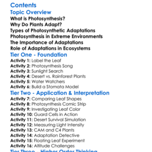 Photosynthetic Adaptations To Different Environments Worksheet Activity Booklet